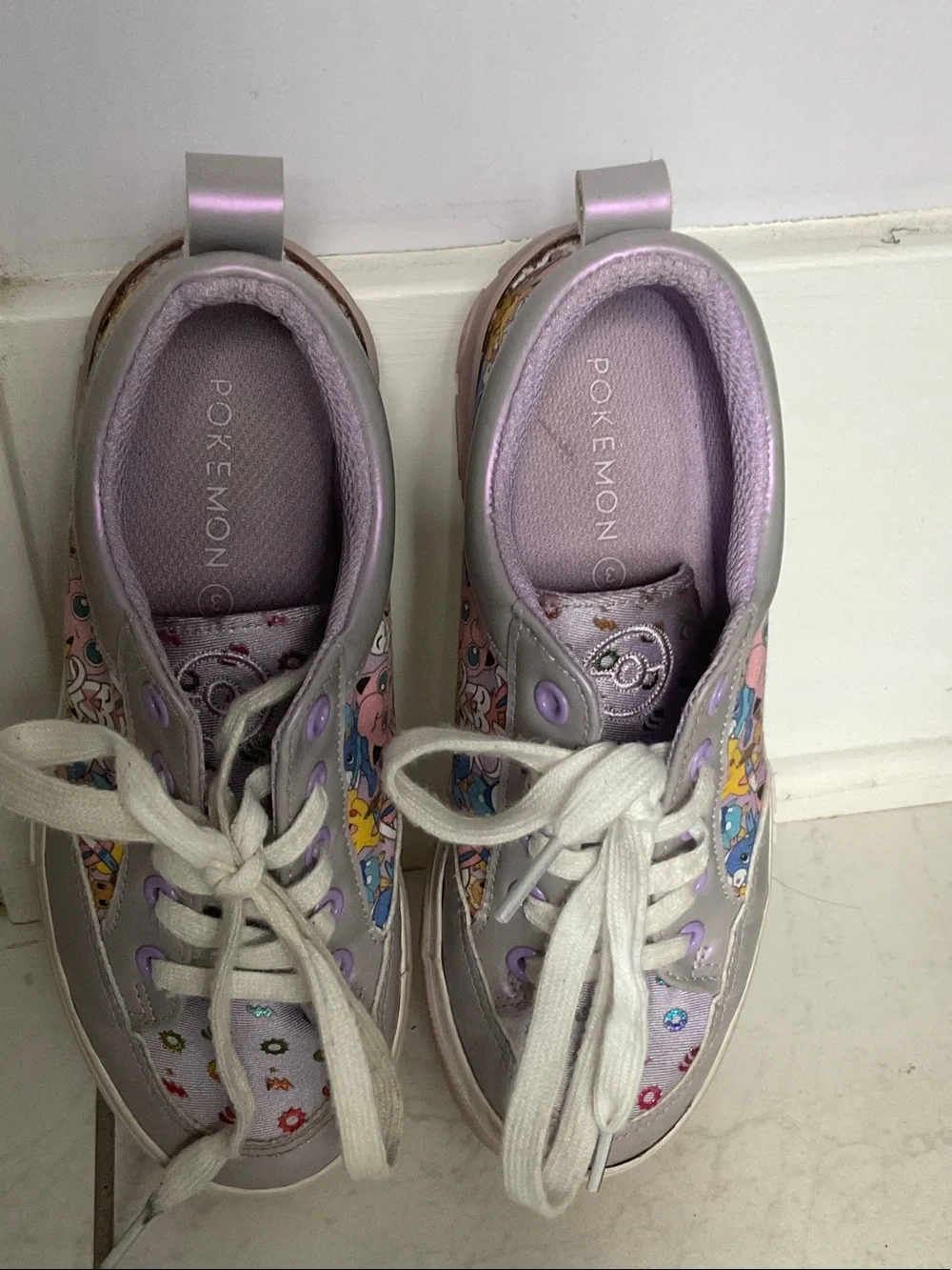 Kids' Pokemon Lavender Metallic Lace-Up Sneakers